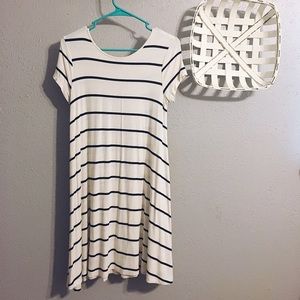 Cream & Black Striped T-Shirt Dress